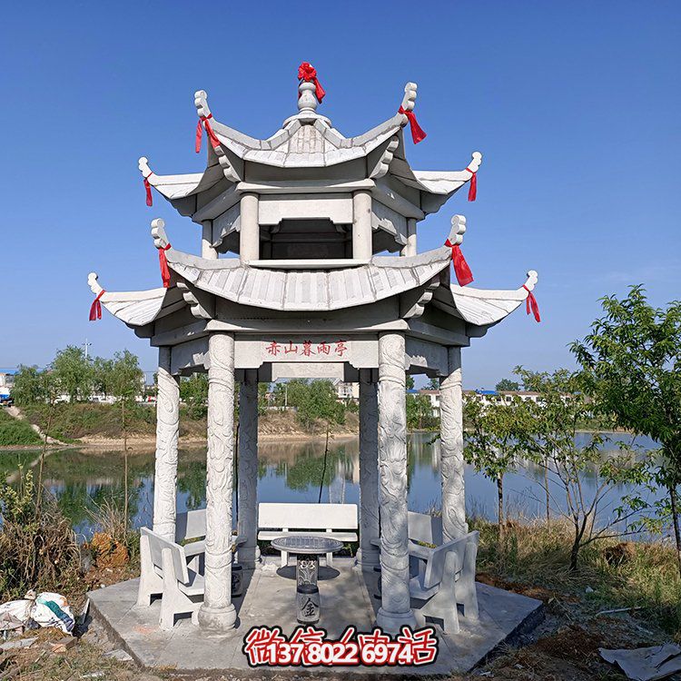 古典風格仿古青石二層涼亭，提升園林戶外休息體驗