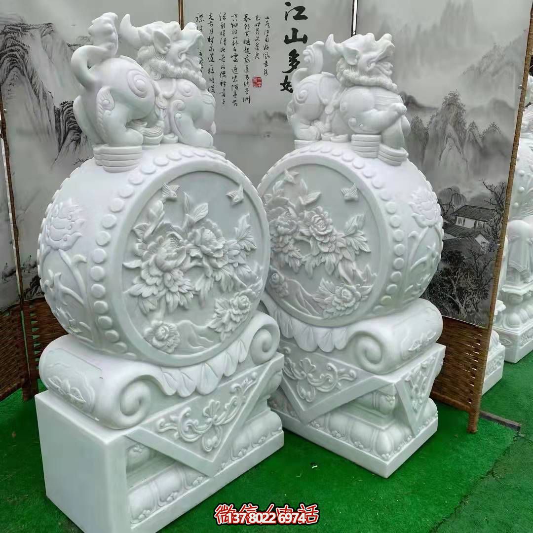 天然優(yōu)質(zhì)漢白玉浮雕麒麟抱鼓石,裝點(diǎn)你的庭院門口 天然優(yōu)質(zhì)漢白玉浮雕麒麟抱鼓石,裝點(diǎn)你的庭院門口