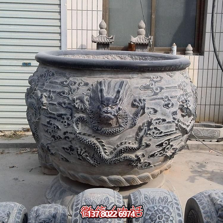 石雕仿古舊圓形裝飾缸，精美外觀，多功能應(yīng)用