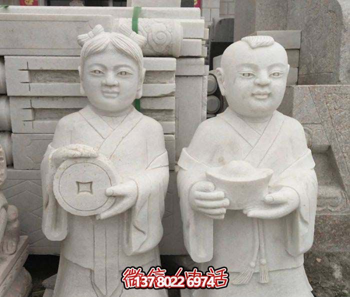 漢白玉招財進寶福娃雕塑 漢白玉招財進寶福娃雕塑