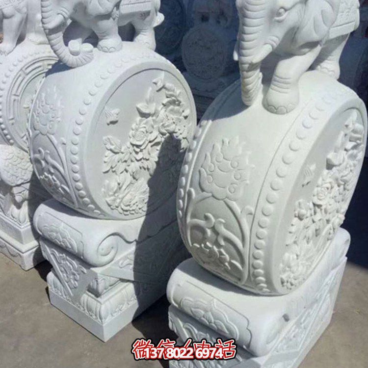 漢白玉小象石雕抱鼓，為您的別墅庭院增添優雅氣息