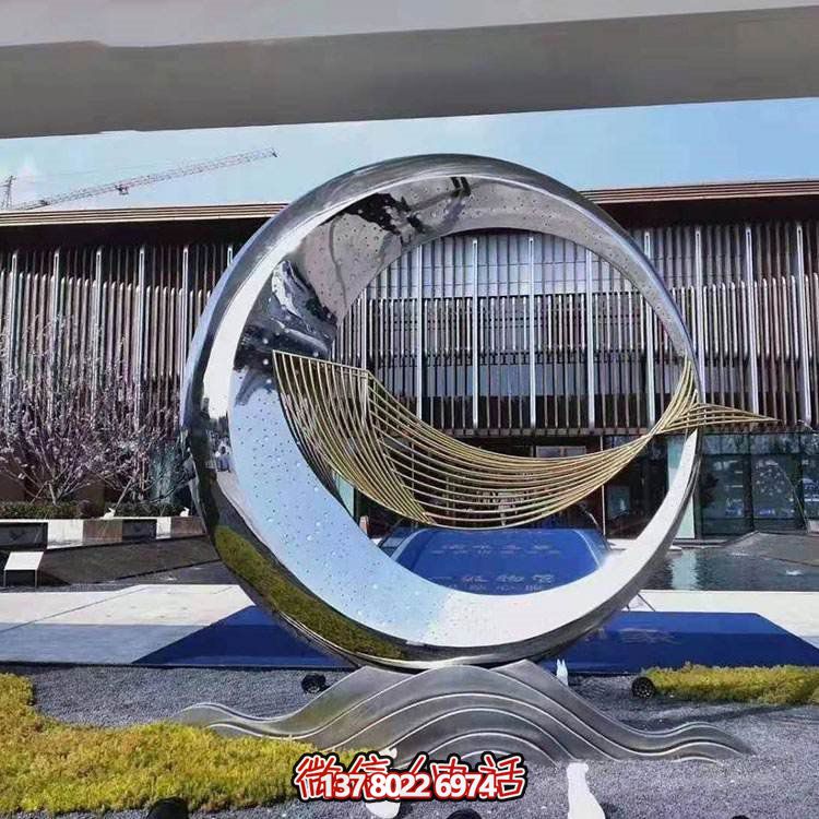 精美不銹鋼圓環雕塑，給酒店、售樓部帶來流水擺件