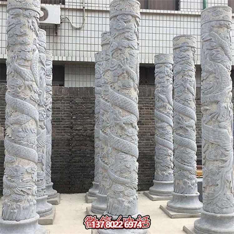 大理石石雕龍柱雕塑，美化戶外景觀