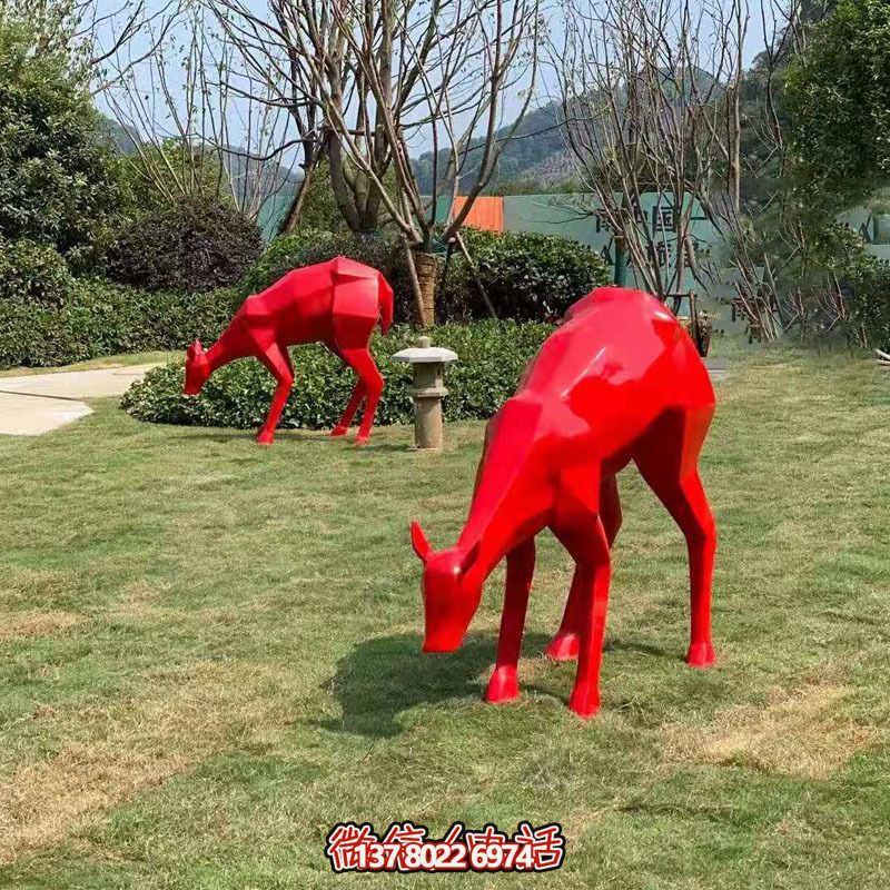 玻璃鋼梅花鹿雕塑裝飾品，紅色景觀裝飾