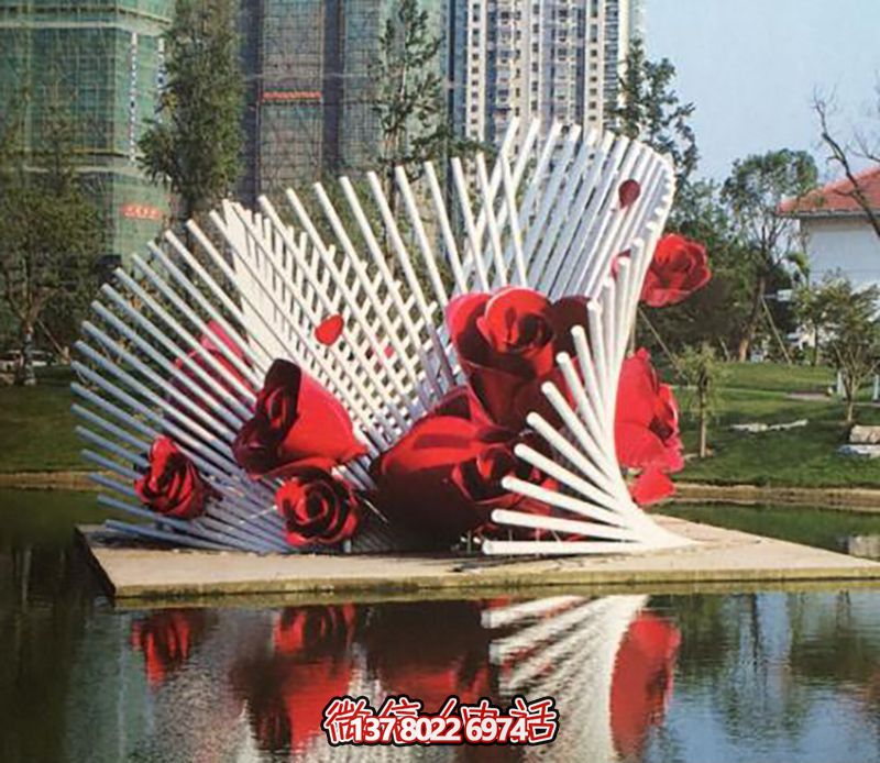 紅玫瑰不銹鋼雕塑,湖邊創意裝飾 紅玫瑰不銹鋼雕塑,湖邊創意裝飾