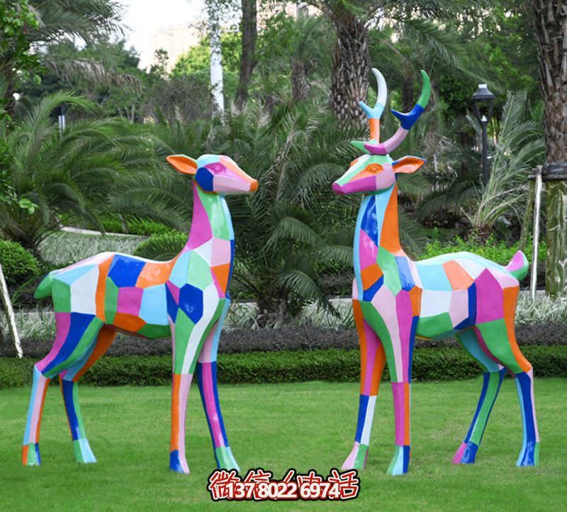 玻璃鋼幾何雕鹿裝飾品——景觀戶外裝飾彩繪公園藝術品 玻璃鋼幾何雕鹿裝飾品——景觀戶外裝飾彩繪公園藝術品