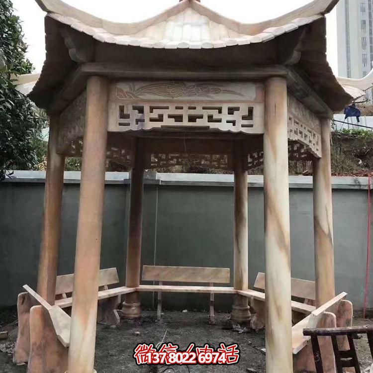 天然紅木雕刻涼亭，打造復古中式庭院休閑石亭