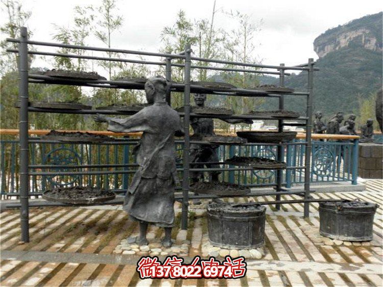 玻璃鋼仿真茶文化雕塑，大型戶外曬銅人物