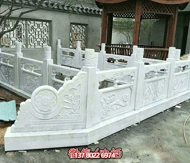 唯美古典庭院，池塘裝飾雕塑，漢白玉欄桿