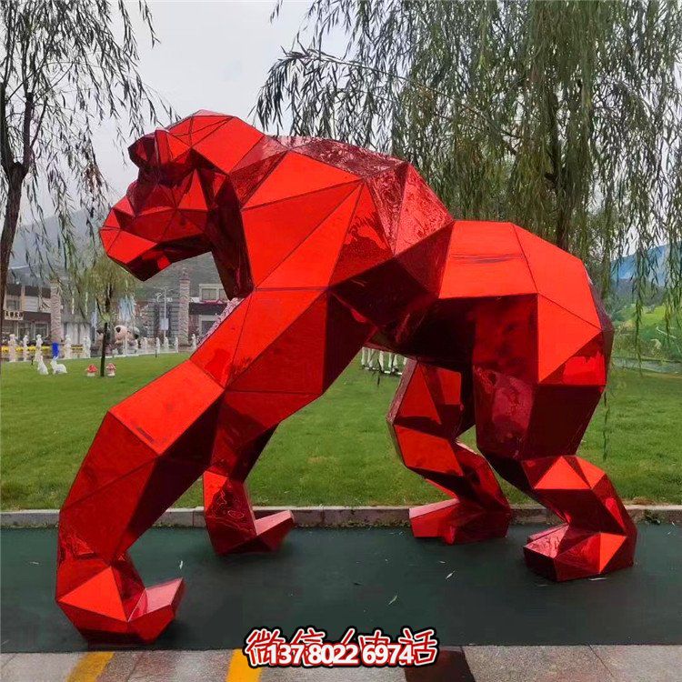 不銹鋼幾何戶外園林大型抽象動(dòng)物猴子雕塑