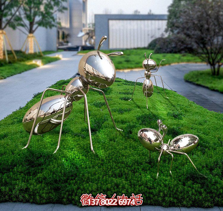 不銹鋼鏡面螞蟻，小區綠化帶裝飾動物擺件