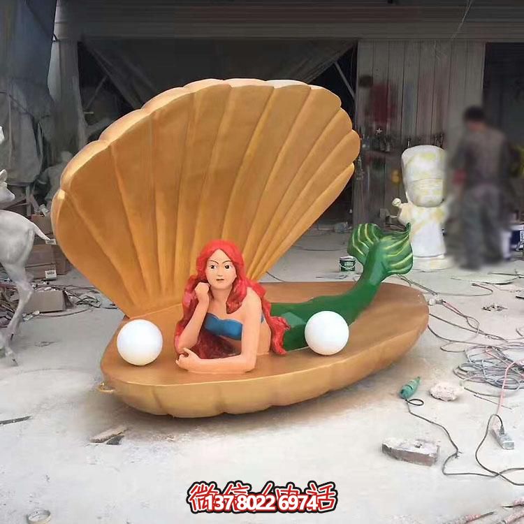 游樂(lè)場(chǎng)創(chuàng)意玻璃鋼彩繪景觀卡通美人魚雕塑擺件