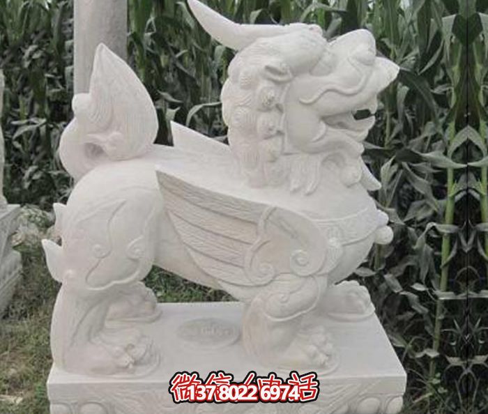 戶外景區漢白玉石雕帶翅膀的貔貅雕塑 戶外景區漢白玉石雕帶翅膀的貔貅雕塑