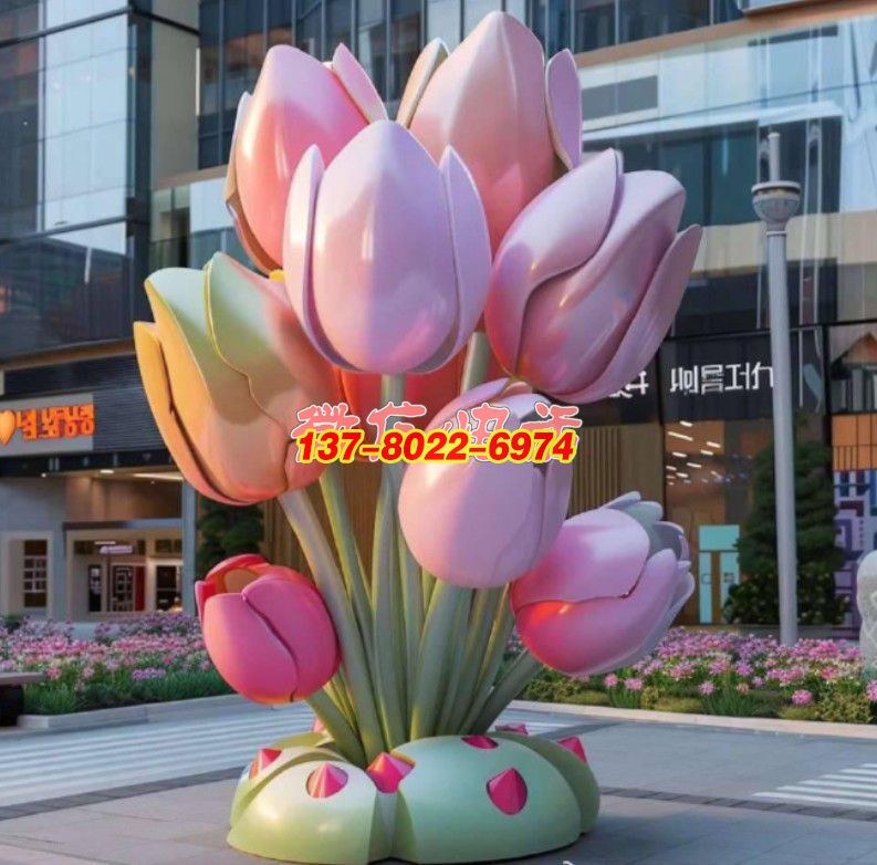 《郁金香語?不銹鋼景觀雕塑的都市花韻狂歡》